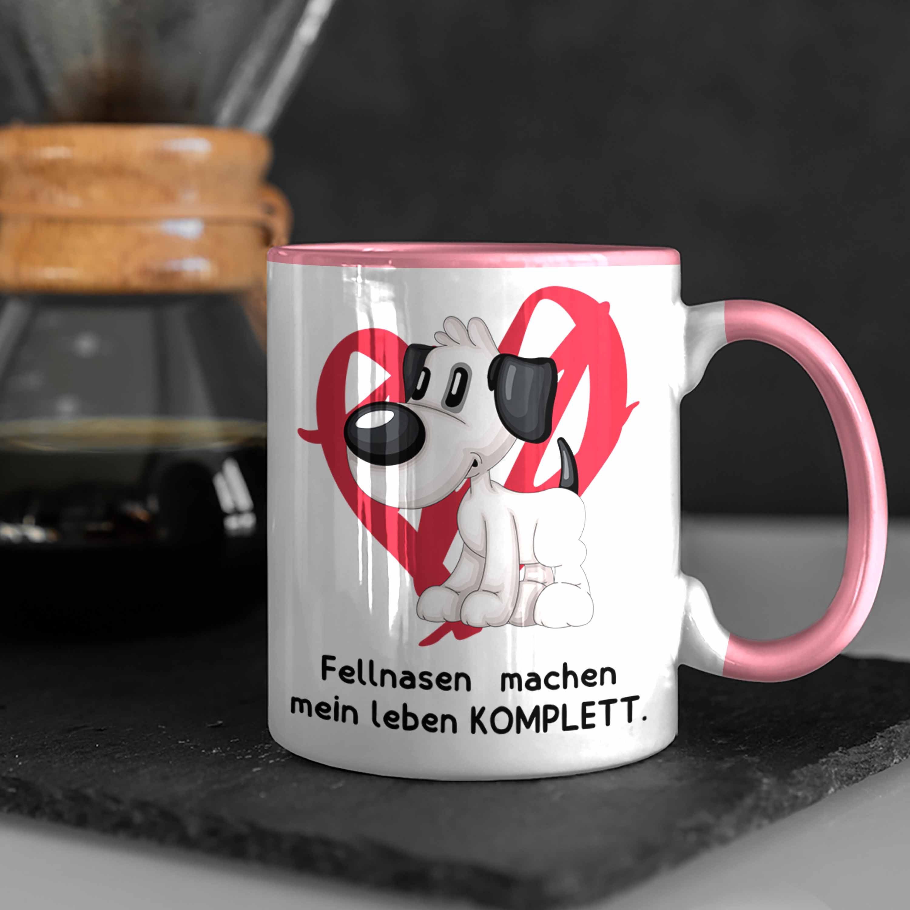 Trendation Tasse Hundebesitzer Kaffee-Becher machen Fellnasen Geschenk Leben Tasse Rosa mein