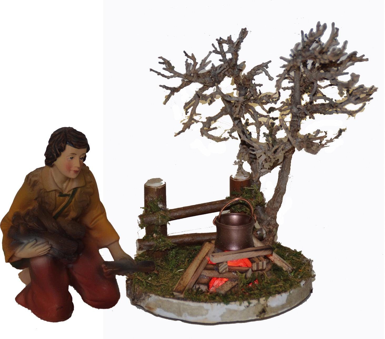 Alfred Kolbe Krippen-Zubehör Lagerfeuer mit Beleuchtung und Figur Hirte am Feuer, Weihnachtsdeko (Set, 2 St)