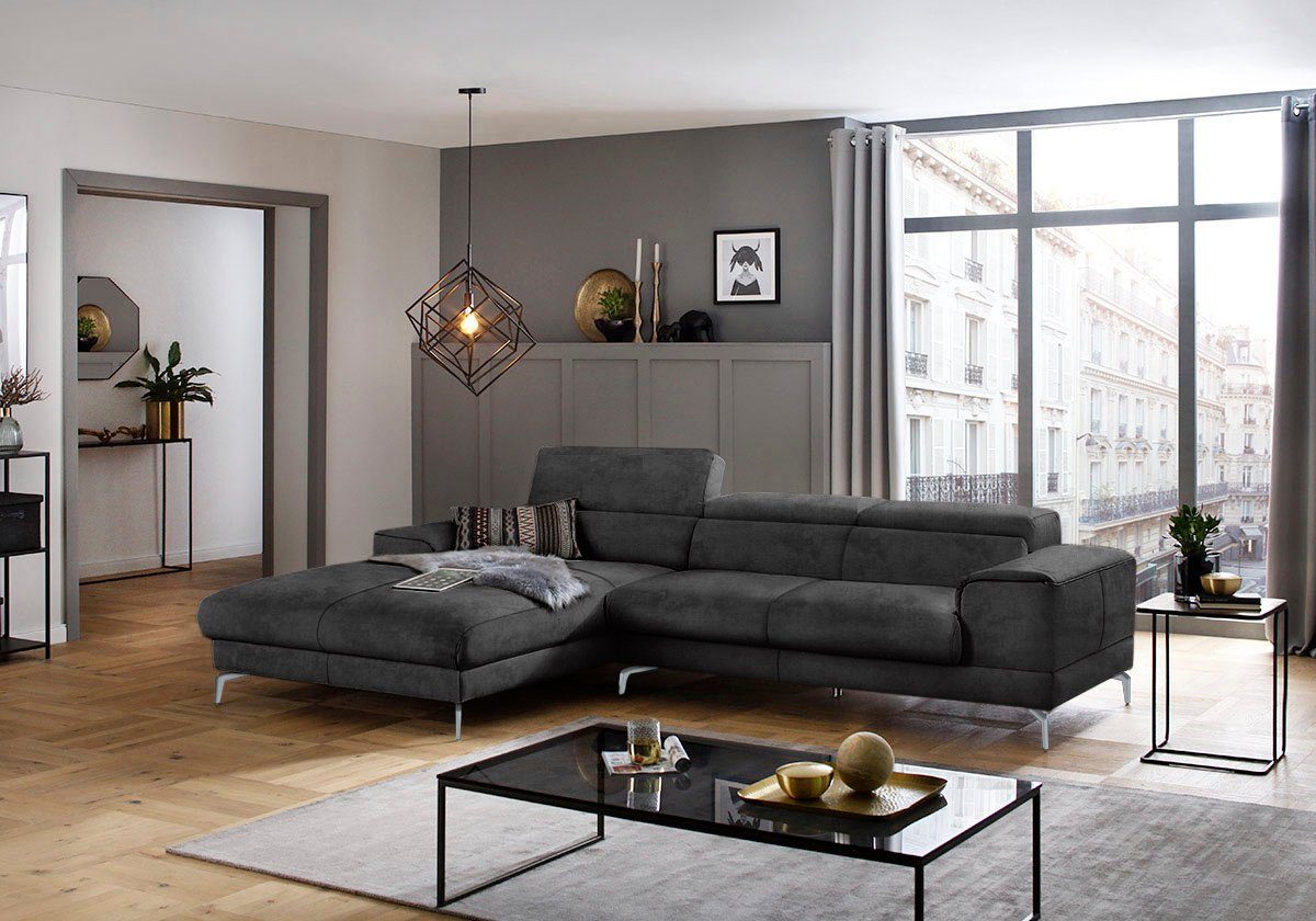 W.SCHILLIG Ecksofa piedroo, Designsofa mit tollem Sitzkomfort, bequem und elegant, L-Form, Kopfteilverstellung, wahlweise mit Sitztiefenverstellung, Breite 303cm
