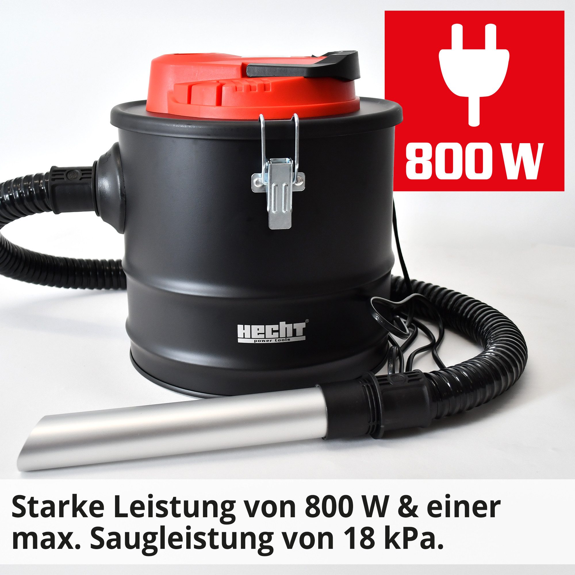 Hecht Aschesauger 12E Kaminsauger Ofensauger für Kamin Ofen Grill, 800 W, Behälter, Ruß- & Feinstaubsauger, 18 kPa