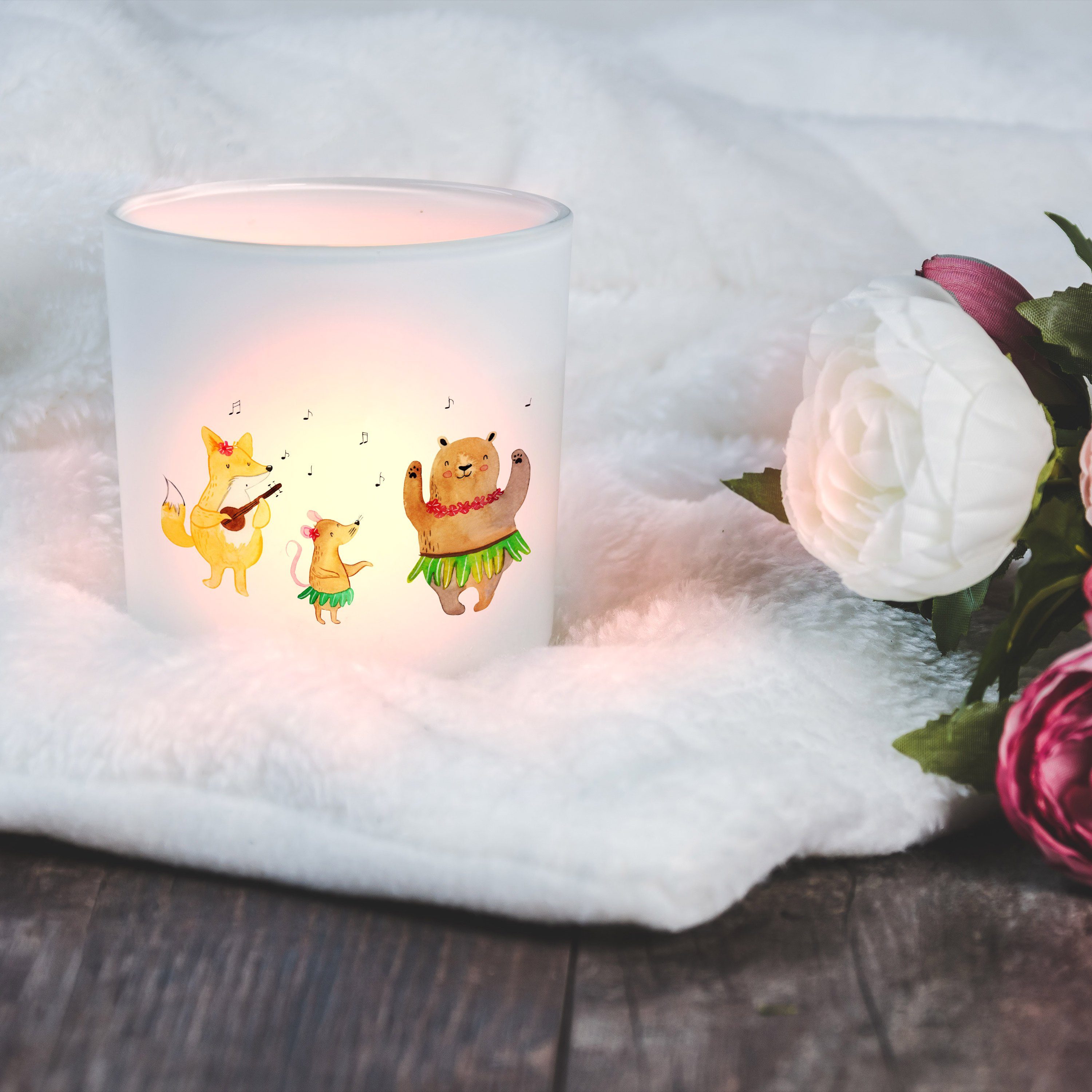 Mr. & Mrs. Panda Windlicht Waldtiere Aloha - Transparent - Geschenk, Teelichter, Windlicht Kerze (1 St)