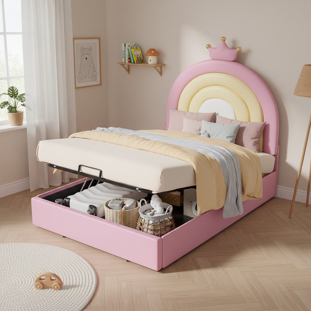 Flieks Polsterbett, Einzelbett höhenverstellbares Regenbogen-Kopfteil 90x20 günstig online kaufen