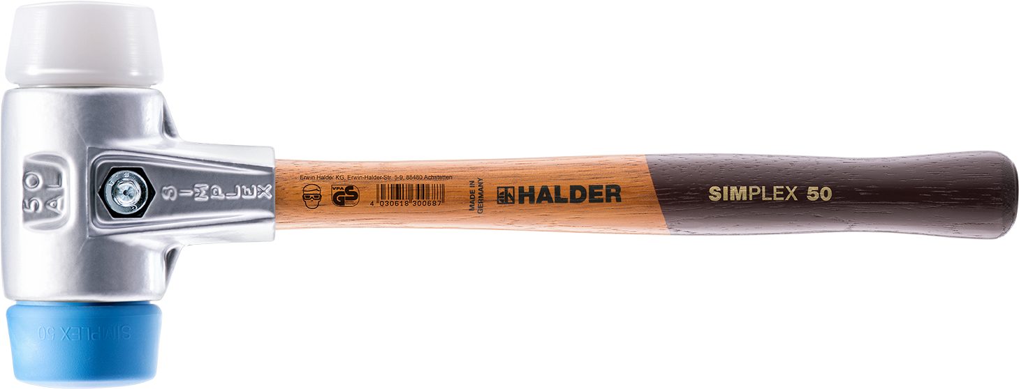 Halder KG Hammer SIMPLEX-Schonhämmer, 40, mit Holzstiel 50 3117.051 Aluminiumgehäuse hochwertigem mm Ø=50 zu und