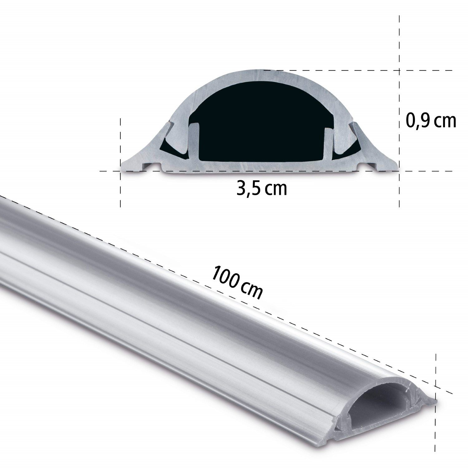 Hama Kabelkanal 1m PVC Kabelkanal Selbstklebend Leitungskanal Grau (1x Kabelkanal 1m), Kabelkanal halbrund Sockel Wand Boden Aufputz TV Beamer PC Audio HiFi – Bild 5 von 5