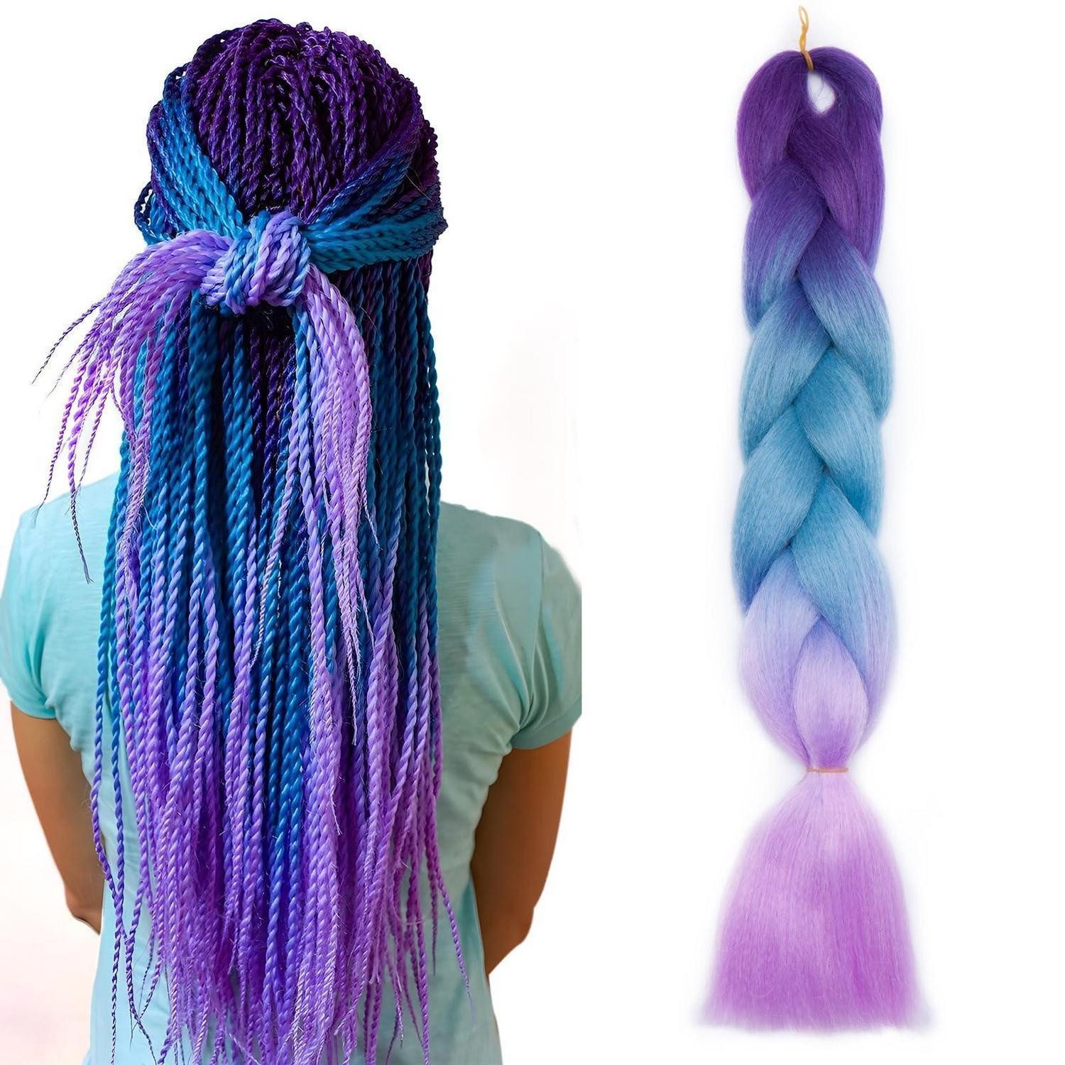 LuxusKollektion Kunsthaar-Extension Haarverlängerung Jumbo 1 Bundle Pack Lila bis Seeblau bis Hellviolett