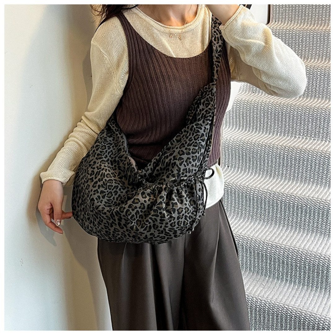 nsihing Schultertasche Crossbody Bag Damen Leopard Umhängetasche Halbmond Tasche Hobo Bag (Shopper Tasche Damen Retro Canvas Beuteltasche Stofftasche), für Coll – Bild 5 von 5