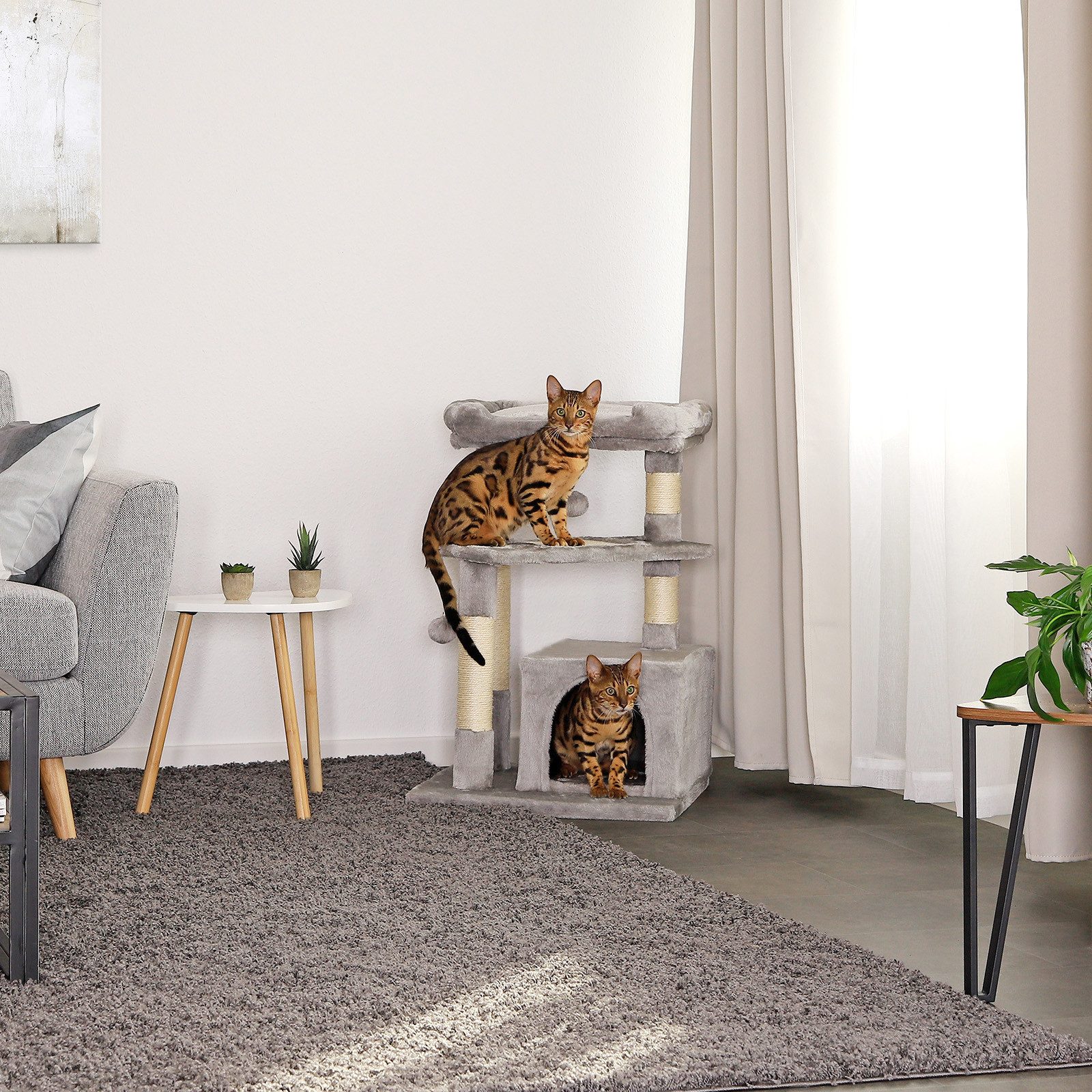 lionto Kratzbaum 75 cm mit Höhle, Liegebett & Sisalfläche, kompakt & stabil, ideal für Spiel, Ruhe & Krallenpflege