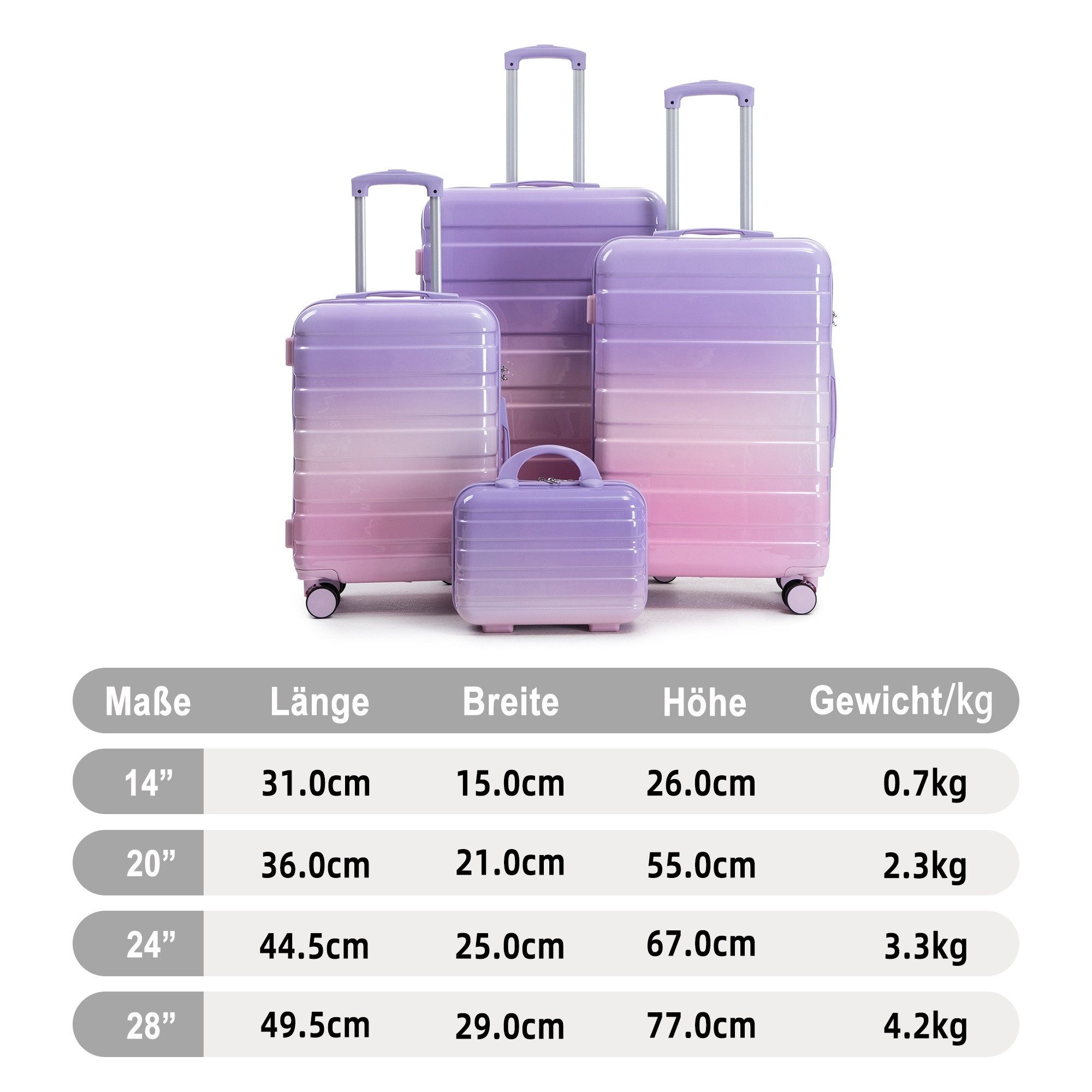 LVHOM Hartschalen-Trolley Handgepäck-Trolley&Koffer 2/4-St.14"/20"/24"/28", leise Rädern für Tour, Geschäftstrip, Familienurlaub, längere Erkundungen, Flughafen – Bild 3 von 5
