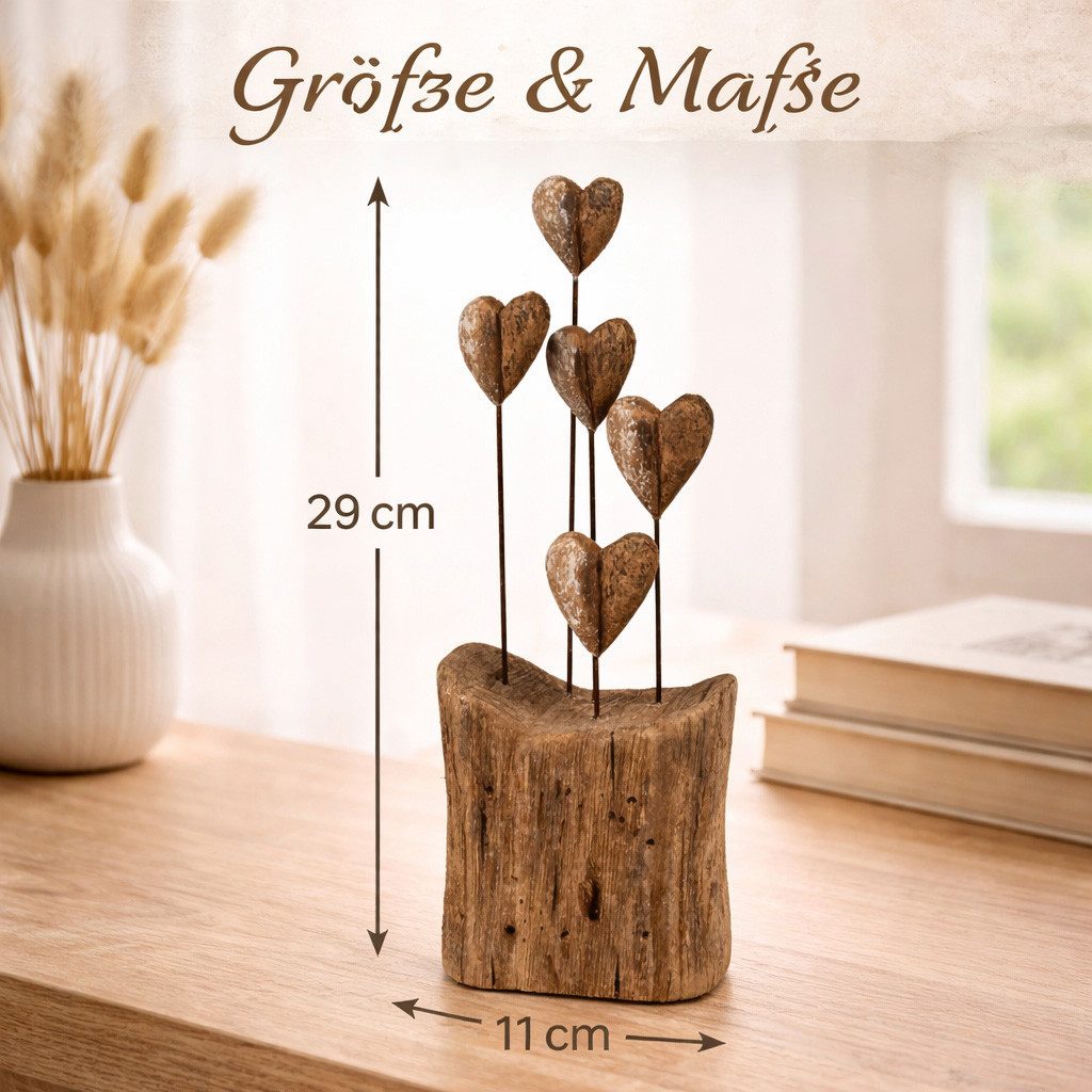formano Skulptur Deko Objekt Holz Herzen Standdeko 29 cm Naturholz mit 5 Metallherzen