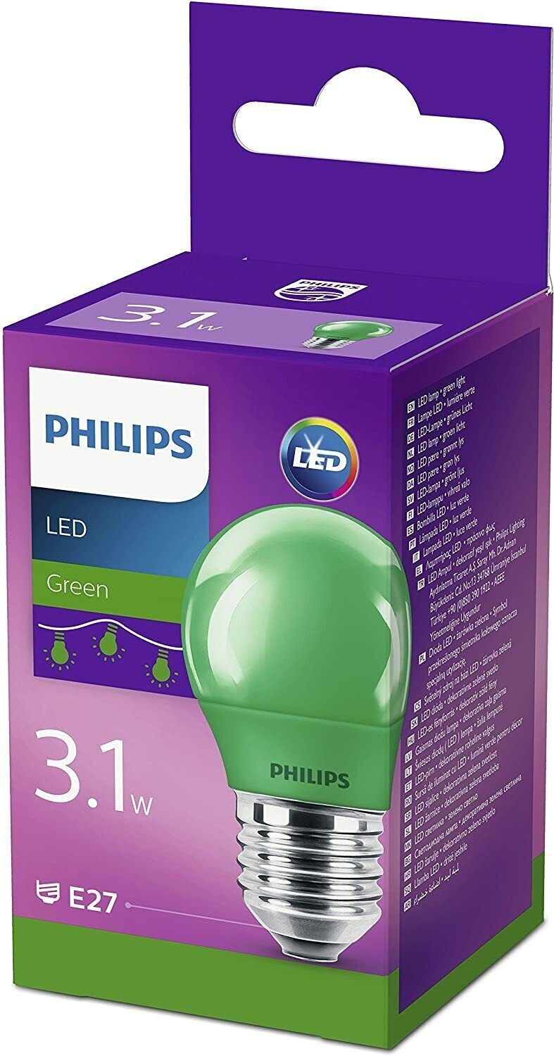 Philips LED-Leuchtmittel Farbige Glühbirne, E27, 1 St., Grün, Energiesparend, Party Beleuchtung