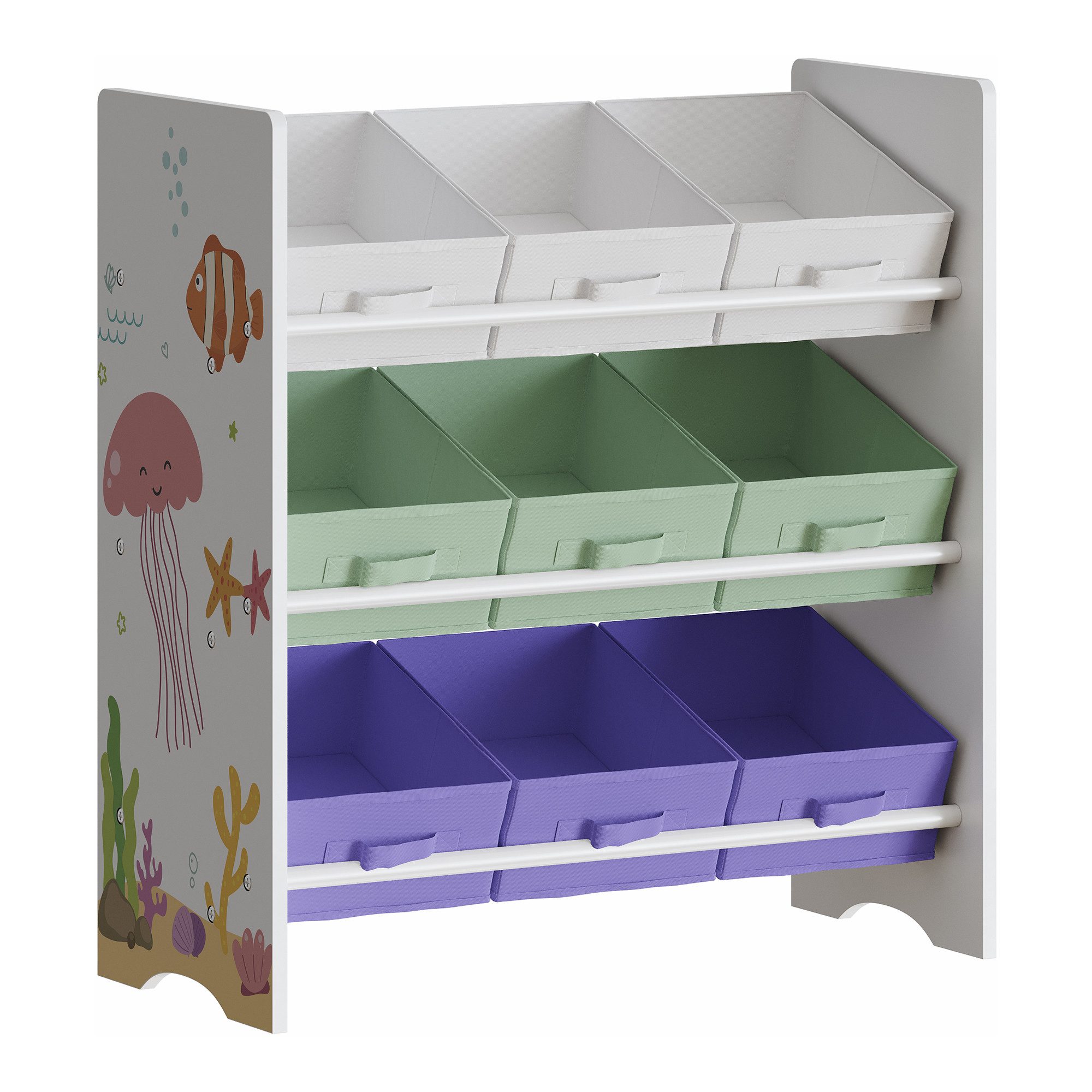 en.casa Kinderregal, »Boiro« Spielzeugregal mit 9 Boxen Aqua Dream-Motiv von en.casa