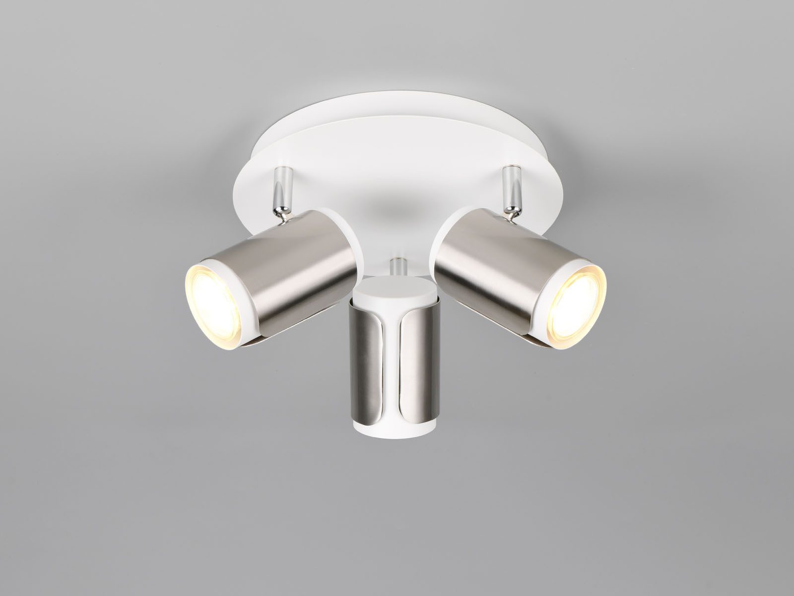 TRIO Leuchten LED Deckenspot, LED wechselbar, Warmweiß, Spotlampen Deckenstrahler Weiß Silber 3-flammig rund, Ø 30cm
