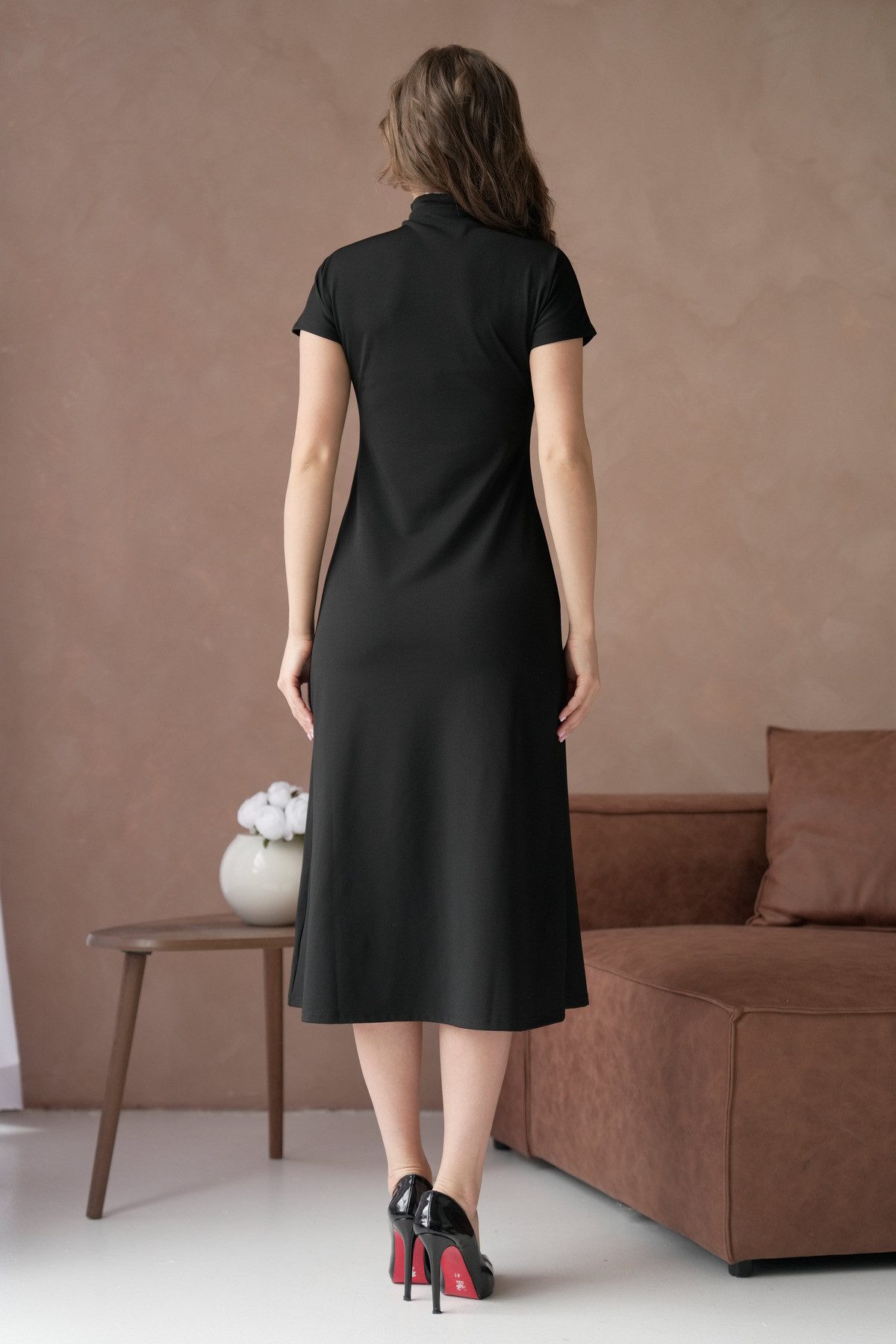 WOMAN VISION Midikleid Midikleid mit Reißverschlussdetail, hohem Kragen und kurzen Ärmeln – Bild 4 von 5