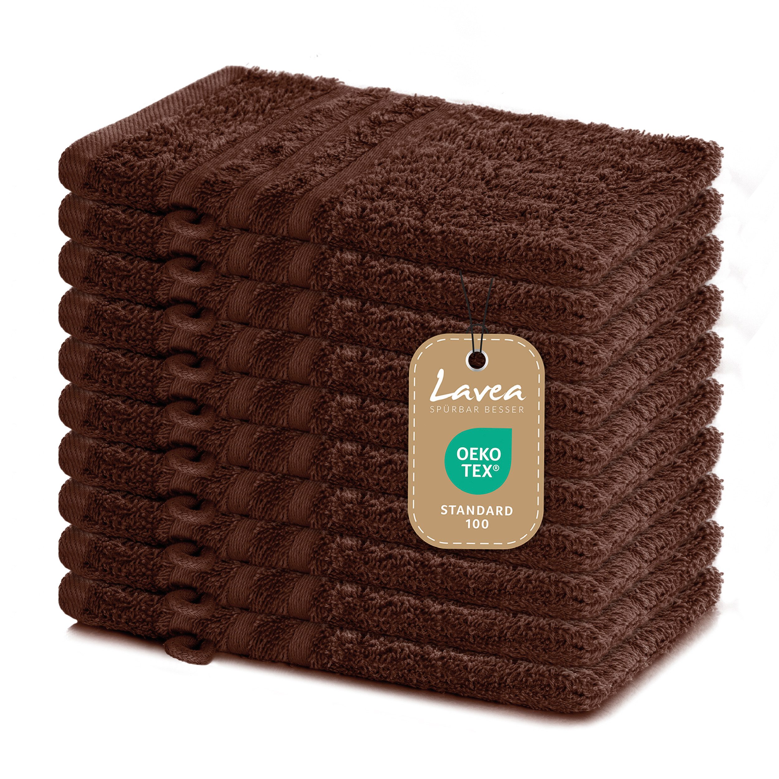 Lavea Waschhandschuh 10er Set Waschhandschuhe, 15 x 21 cm, Elena-Frottierserie, Waschlappen, 100% Baumwolle (10er Set), 500 g/m² Frottier, weich & saugstark, pflegeleicht