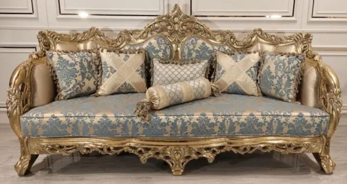 Casa Padrino Sofa Luxus Barock Sofa mit elegantem Muster Türkis / Rosa / Gold - Handgefertigtes Wohnzimmer Sofa im Barockstil - Barock Wohnzimmer Möbel - Edel & Prunkvoll