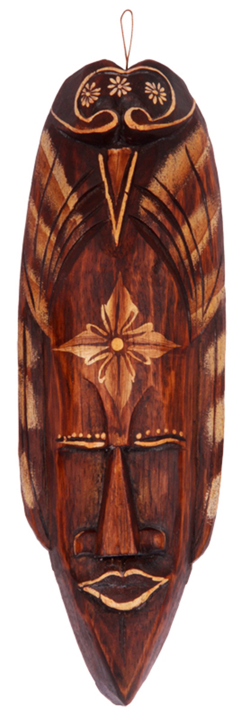 WORU Wanddekoobjekt Handgefertigte Holz-Wandmaske mit Blumenornament – 30 cm