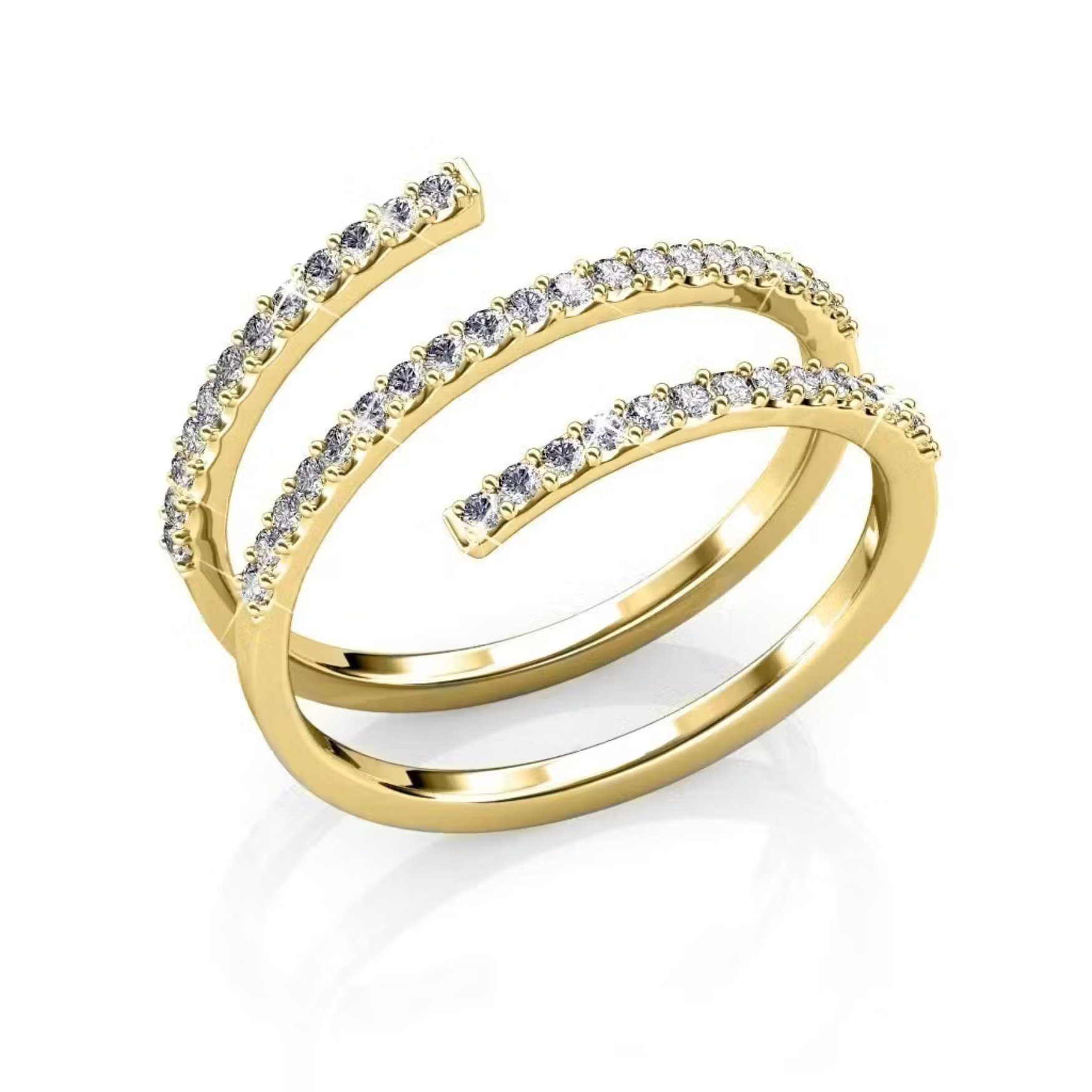 Ella Eisvogel Fingerring Spiralring, Goldring mit 51 österreichischen Kristallen, 18 Karat