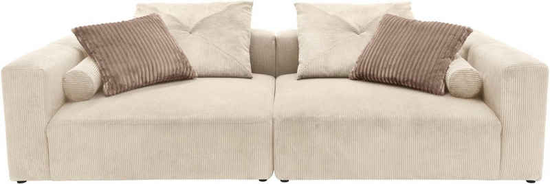 INOSIGN Big-Sofa Suyana mit Federkern, B/T/H: 304/135/69 cm, Zierkissen + Kissenrollen, grosszügiges, gemütliches Megasofa, viel Platz zum Relaxen, Cord-Bezug