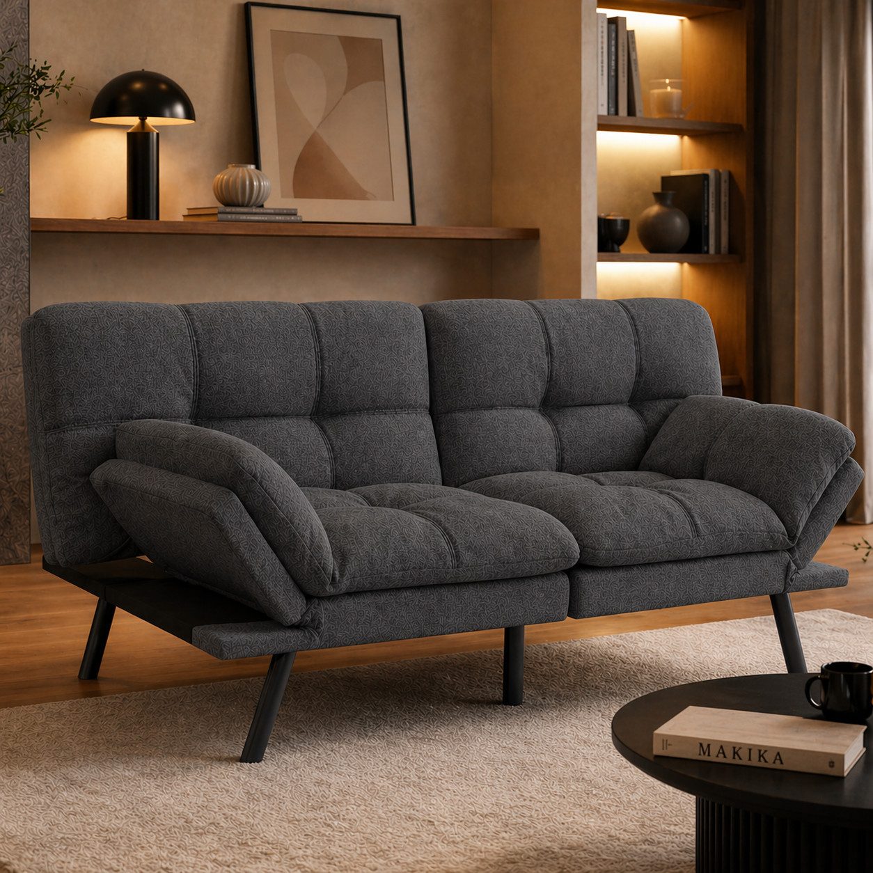 Makika Relaxliege Schlafsofa Couch 3-Sitzer verstellbar Schlaffunktion Paul Dunkelgrau