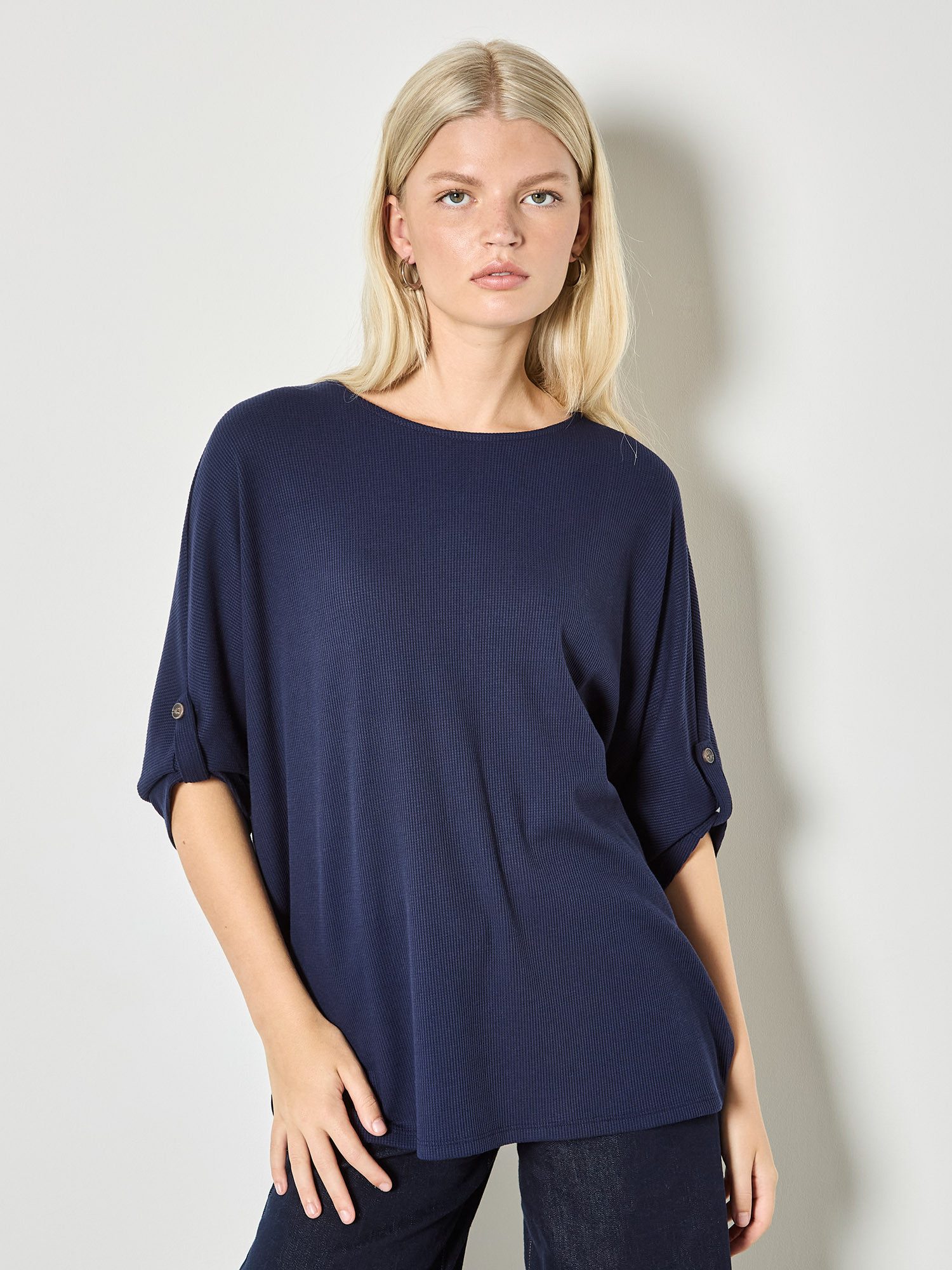 Apricot T-Shirt Waffelstrick-Oberteil (1-tlg) mit Knopfdetail