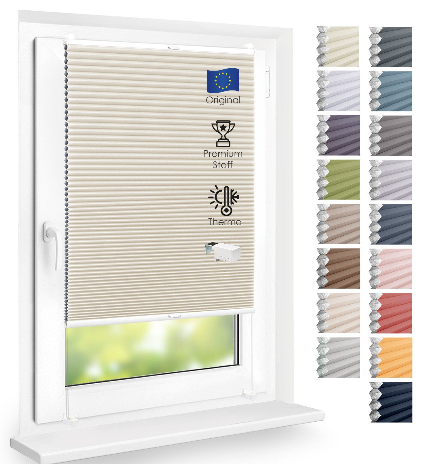 DomDeco Wabenplissee Thermo Plissee ohne Bohren - Hitzeschutz, Verdunkelung, verspannt, abdunkelnd, Klemmfix, stufenlos, kälteschutz, modernes Fensterplissee