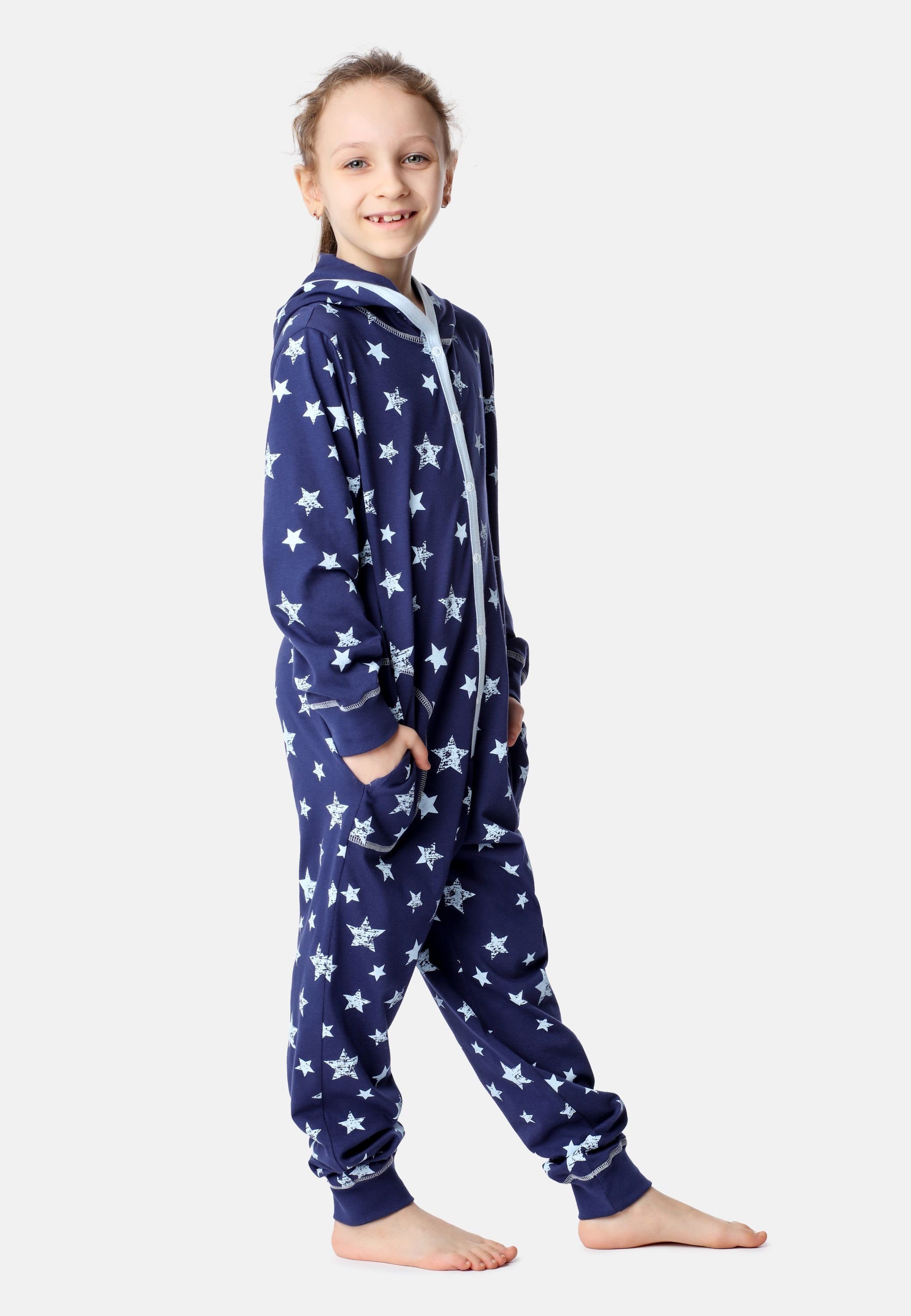 Marineblau Schlafanzug Mädchen Kapuze Merry mit Style Sterne Schlafoverall MS10-223