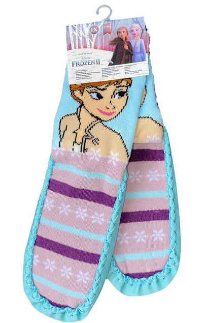 Disney Haussocken Frozen die Eiskönigin, Disney Princess Haussocken Mädchen Socken mit Sohle Hausschuhe Anna + Elsa + Olav Gr.27/30 31/34