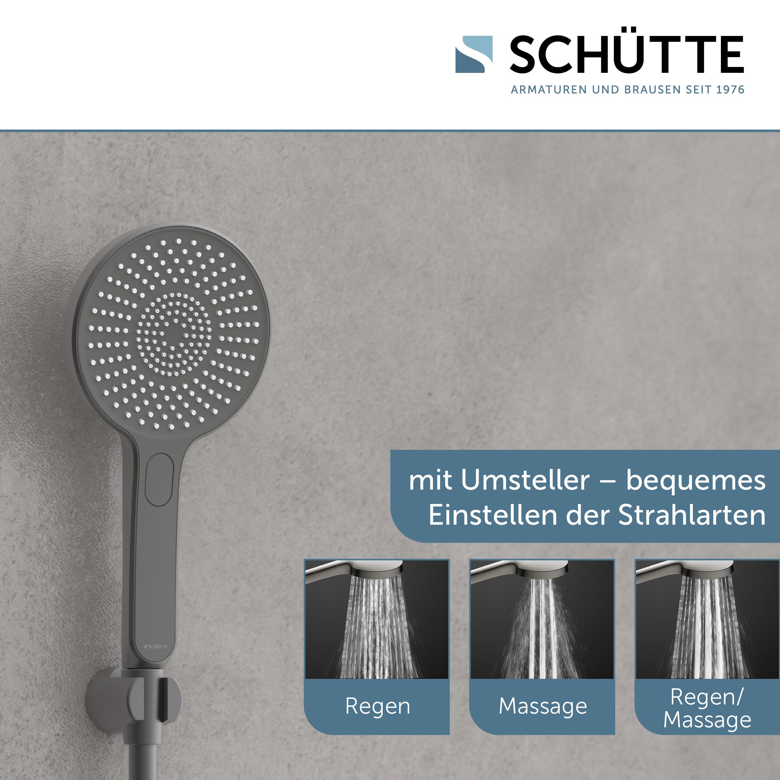 Schütte Handbrause KARIBIK, 3-fach verstellbar, mit Antikalknoppen, wassersparend, eckig