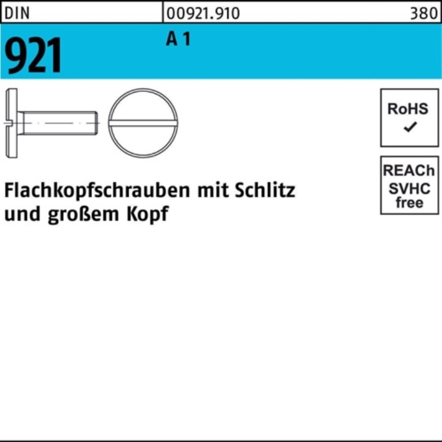 Reyher Schraube 100er 921 Flachkopfschraube Stück M6x 8 DIN 1 DIN Schlitz A Pack 100