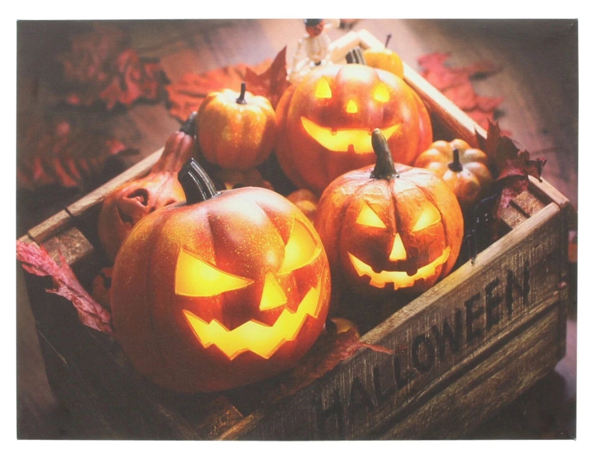 Home-trends24.de Bild LED Bild Halloween Kürbis Wanddeko Leinwand Holzrahme günstig online kaufen