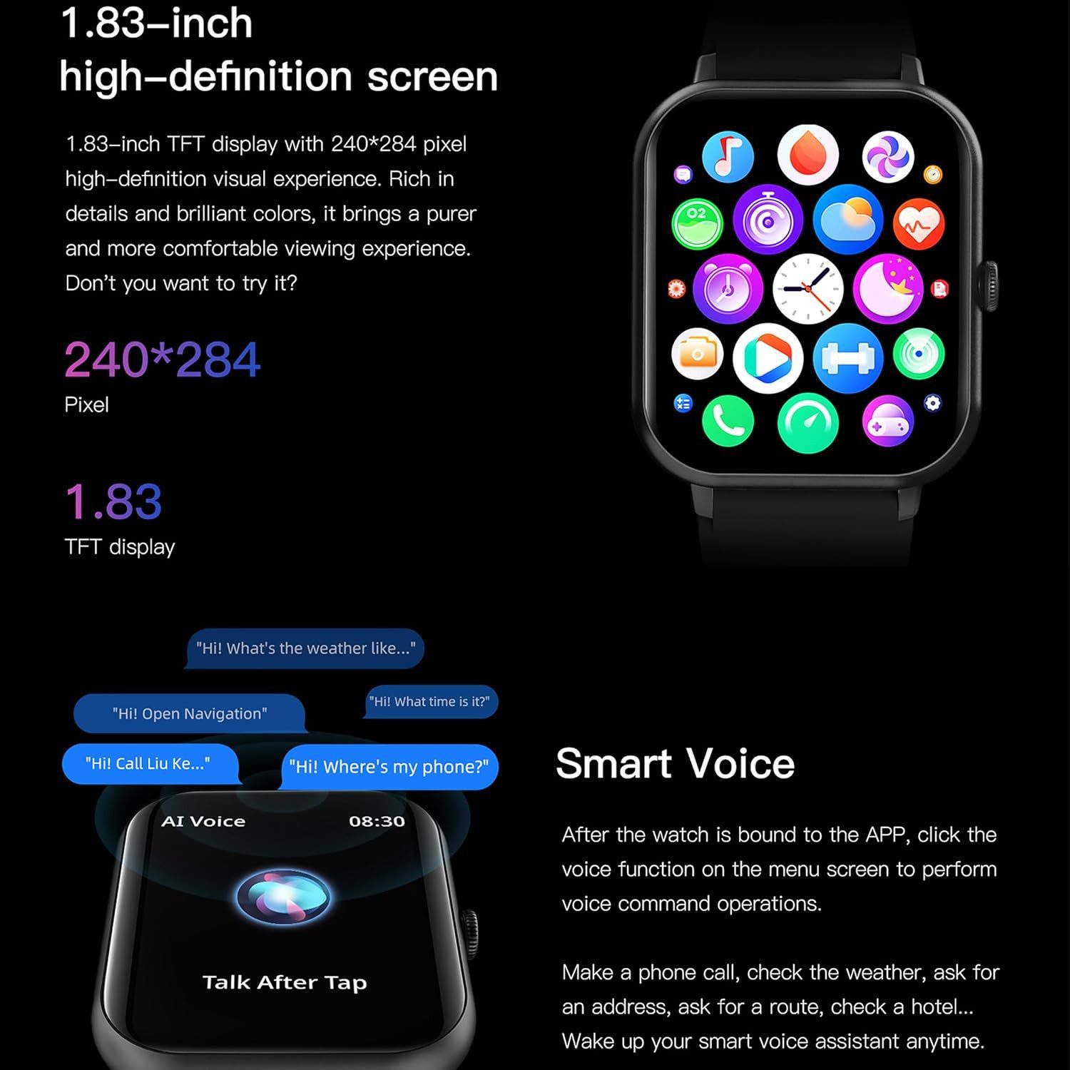 SGDDFIT Smartwatch (4,5 cm, android ios), Herren Smartwatch 1.83" AMOLED Display mit Bluetooth Anrufen