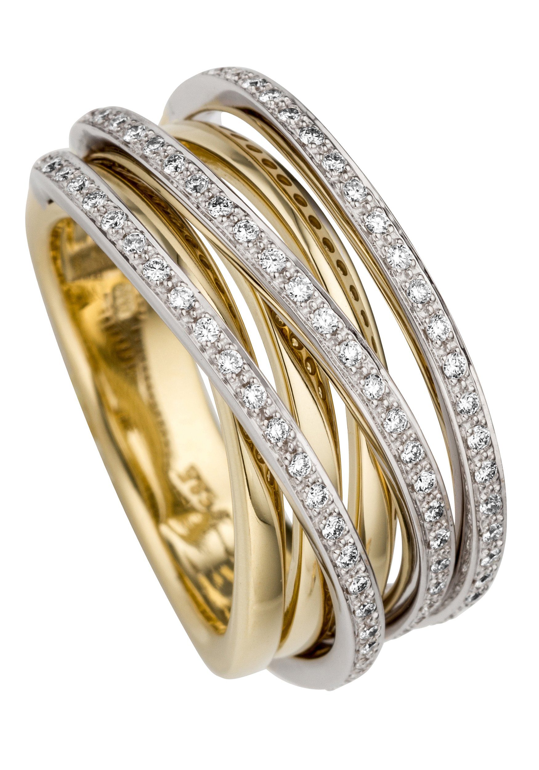 Damen Schmuck JOBO Fingerring Breiter Ring mit 78 Diamanten, 585 Gold bicolor