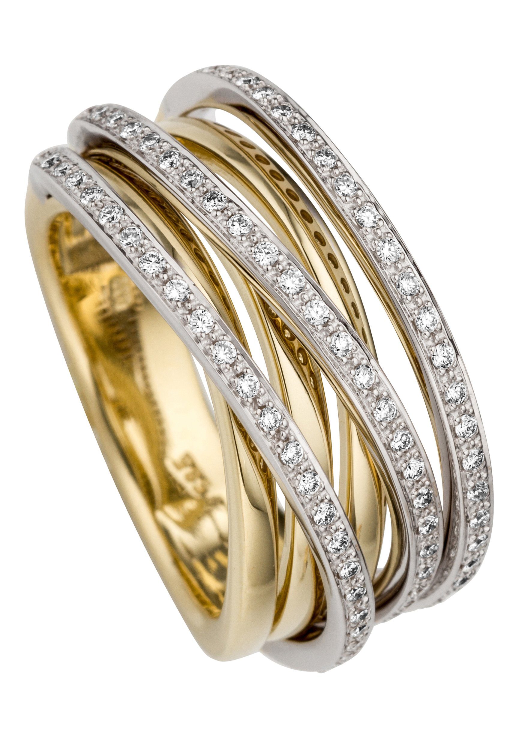 JOBO Fingerring Breiter Ring mit 78 Diamanten, 585 Gold bicolor günstig online kaufen