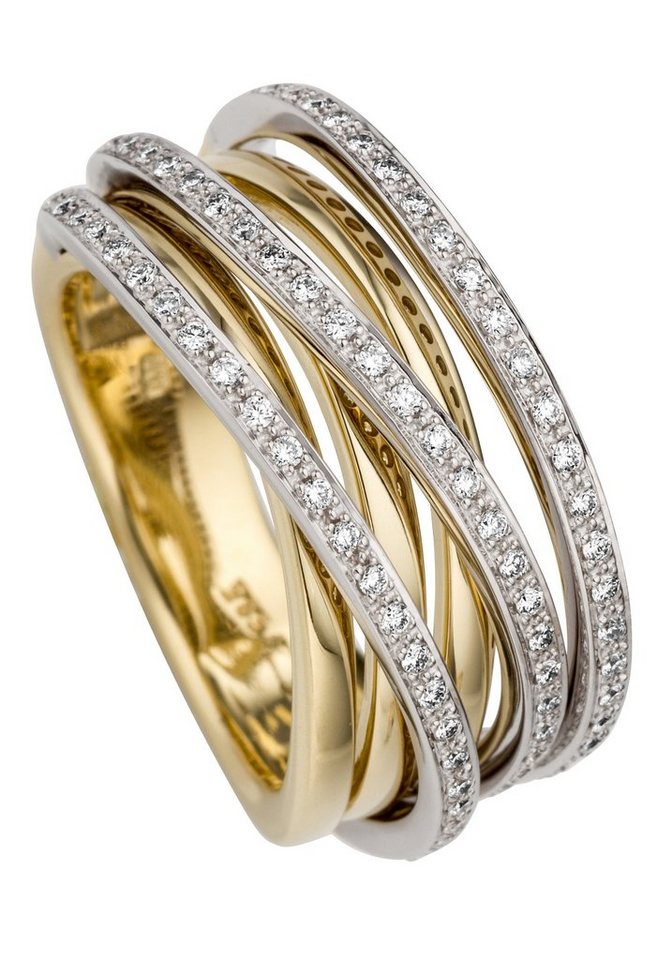 JOBO Fingerring Breiter Ring mit 78 Diamanten, 585 Gold bicolor