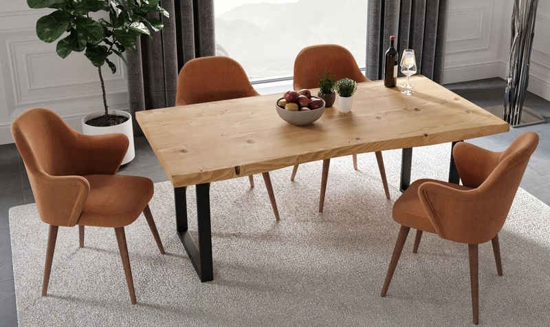 Gozos Esstisch Handgefertigt aus Echtholz, Baumkantentisch mit massiver Tischplatte (1 Tisch), Massivholz
