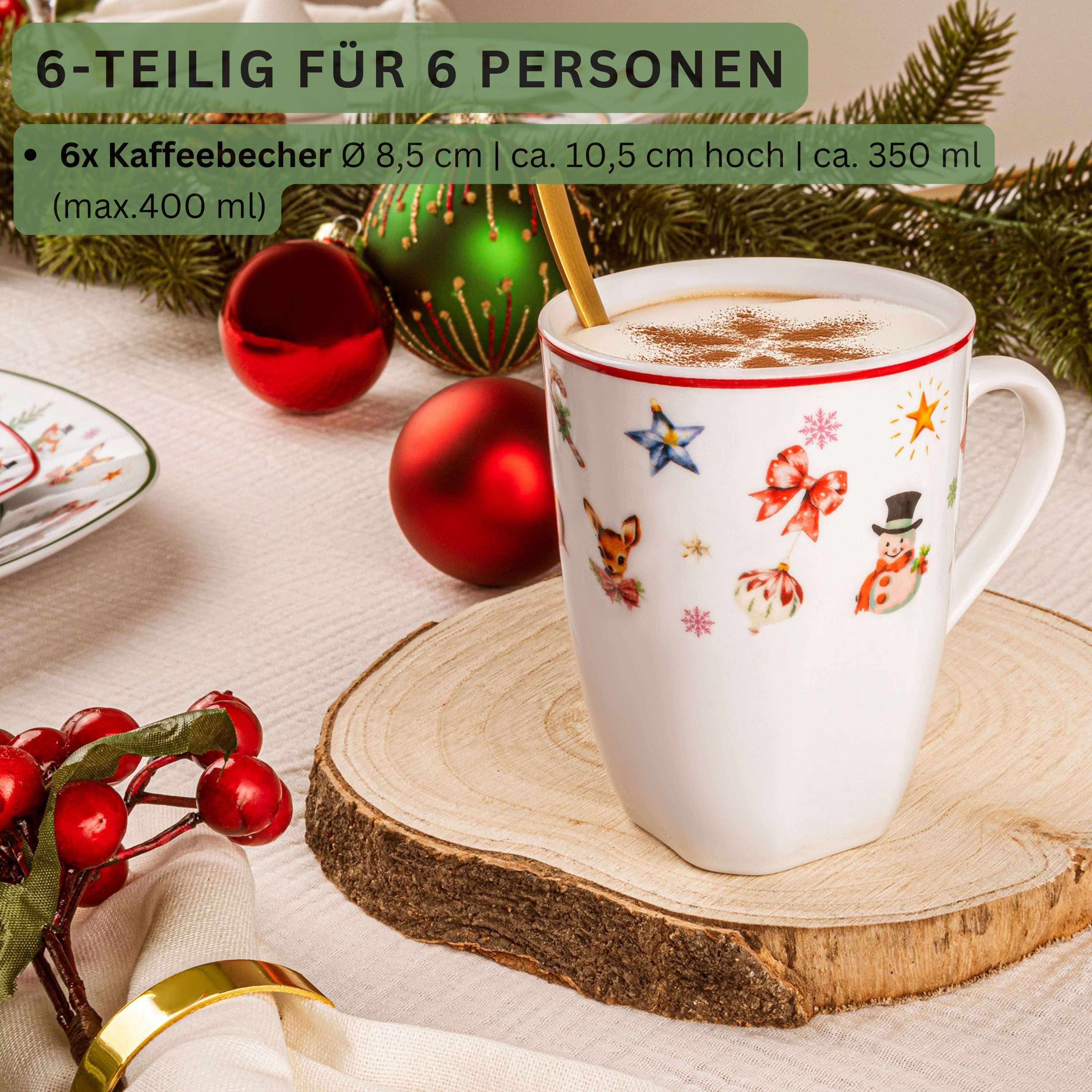 SÄNGER Becher Kaffeebecher Set Bilgola, 6-tlg., Porzellan, 6 tlg., Christmas Design, Erweiterbar, PREMIUM COLLECTION