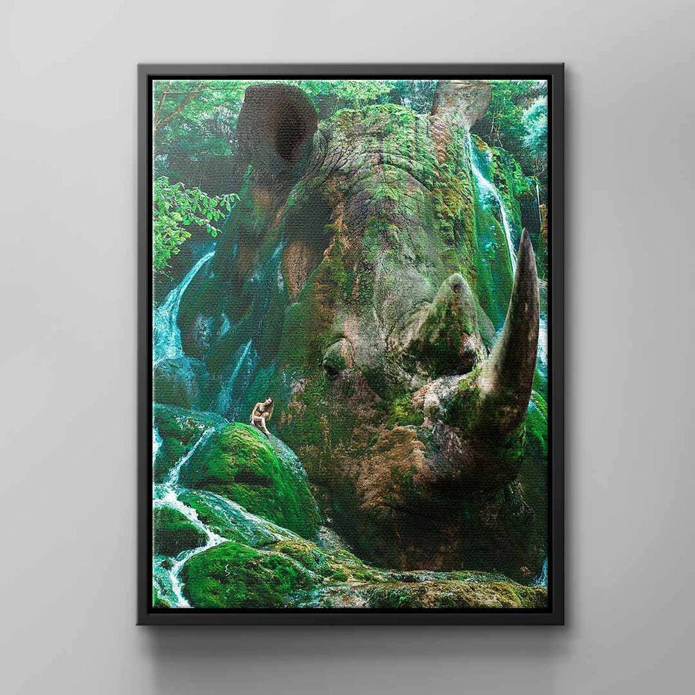 Nashorn Rahmen Wandbild Leinwandbild, Natur von DOTCOMCANVAS® schwarzer
