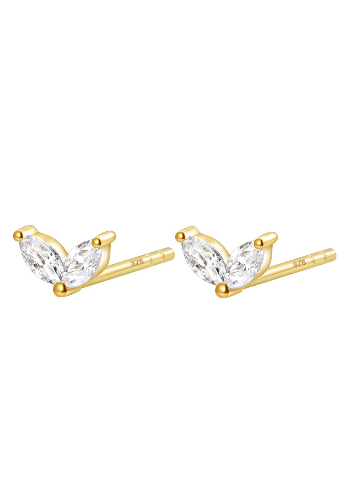 Paar Ohrstecker Mini Glanz 375 Gold für Damen, Gelbgold/Weißgold