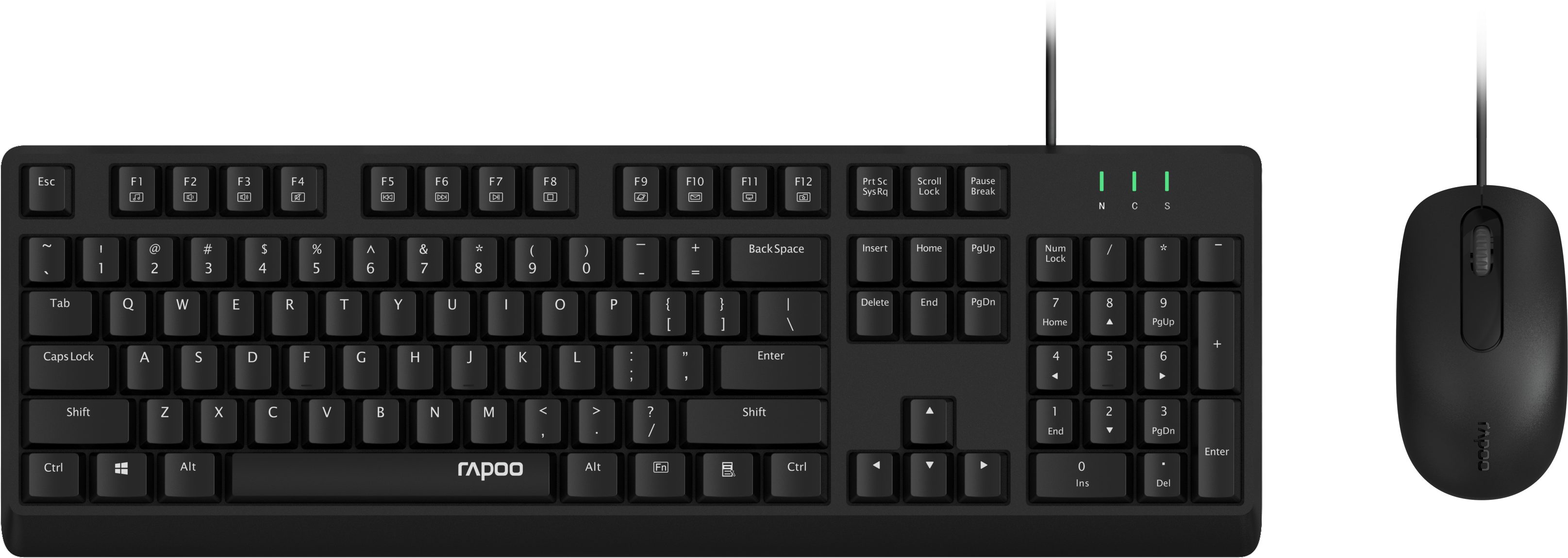 Rapoo NX1500 DE Kabel-Set, Maus & Tastatur, Ergonomisches Tastatur- und Maus-Set, Effizientes Duo für Büro & Zuhause