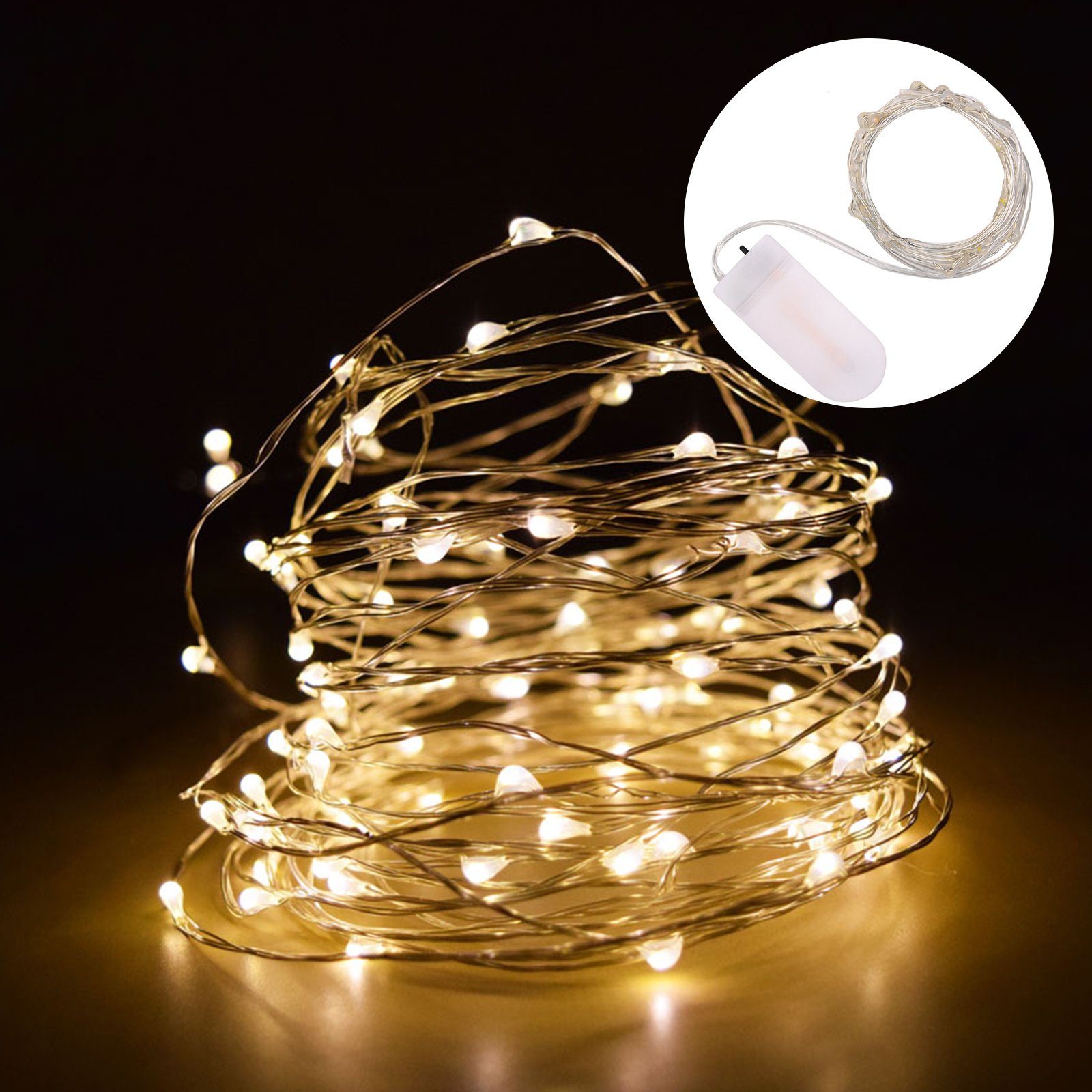 CALIYO LED Lichtleiste 10*2M Micro LED Lichterkette mit Batterie betrieb, LED fest integriert, Weiss, Gelb, RGB, für Party, Garten, Weihnachten, Halloween, Hochzeit, Beleuchtung Deko