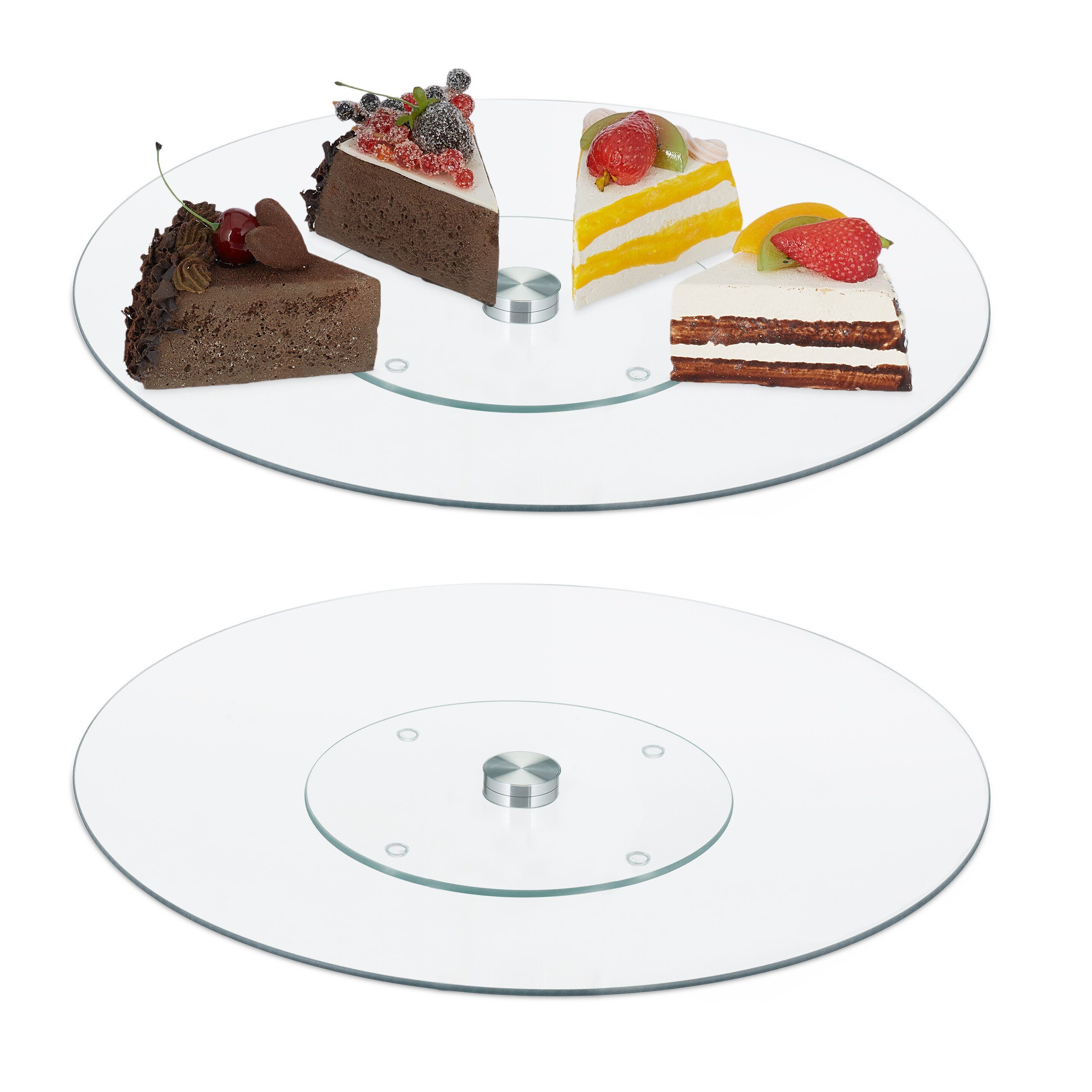 relaxdays Tortenplatte Drehbare Tortenplatte im 2er Set, Glas, (2-tlg)