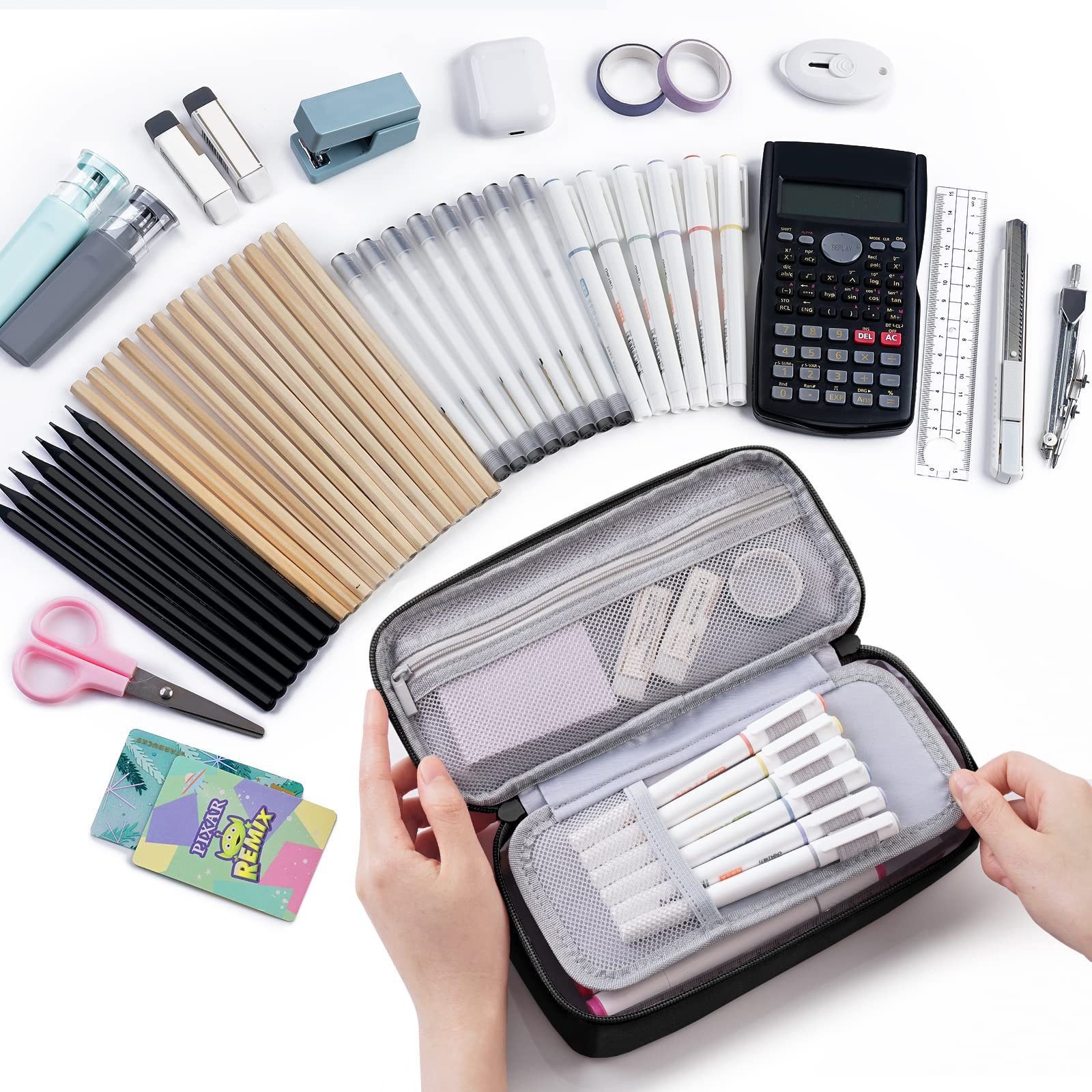 LIANNA Federmäppchen Federmäppchen groß mit Fächern für 80+ Stifte robust & organisiert, (Set, 1-tlg., 1× Federmäppchen groß mit Fächern und Netztasche), Große Kapazität, 80+ Stifte, mehrere Fächer, robust & langlebig
