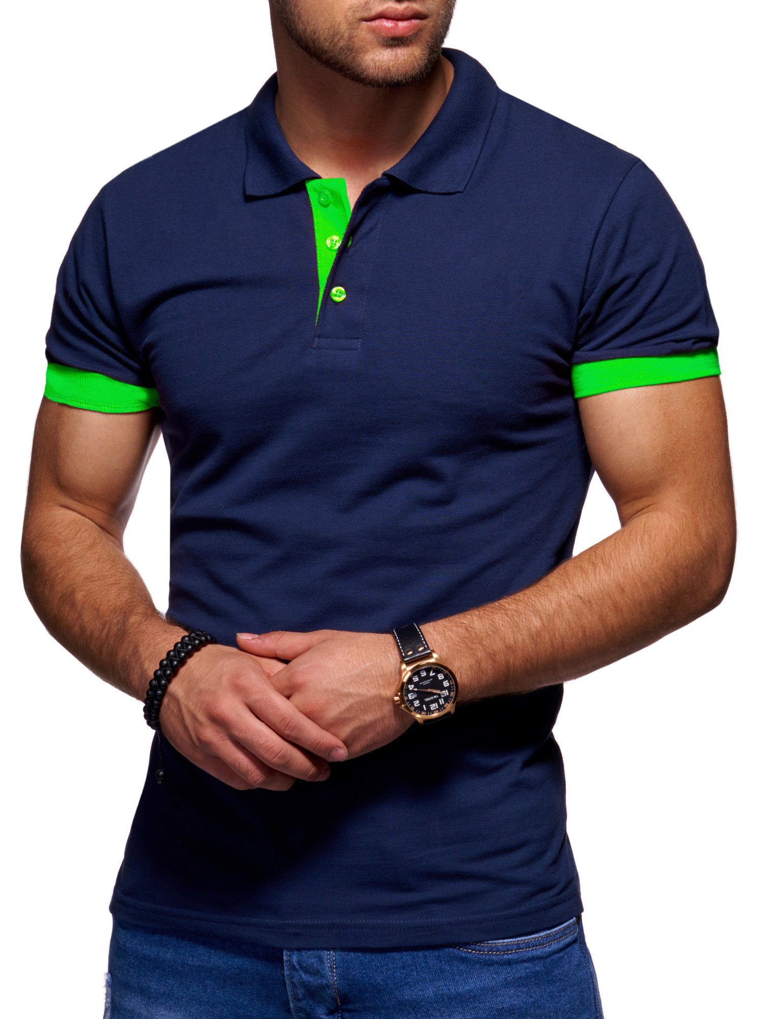 Style-Division Poloshirt SDTACOMA Basic Polo-Hemd Navy-Grün | Poloshirts