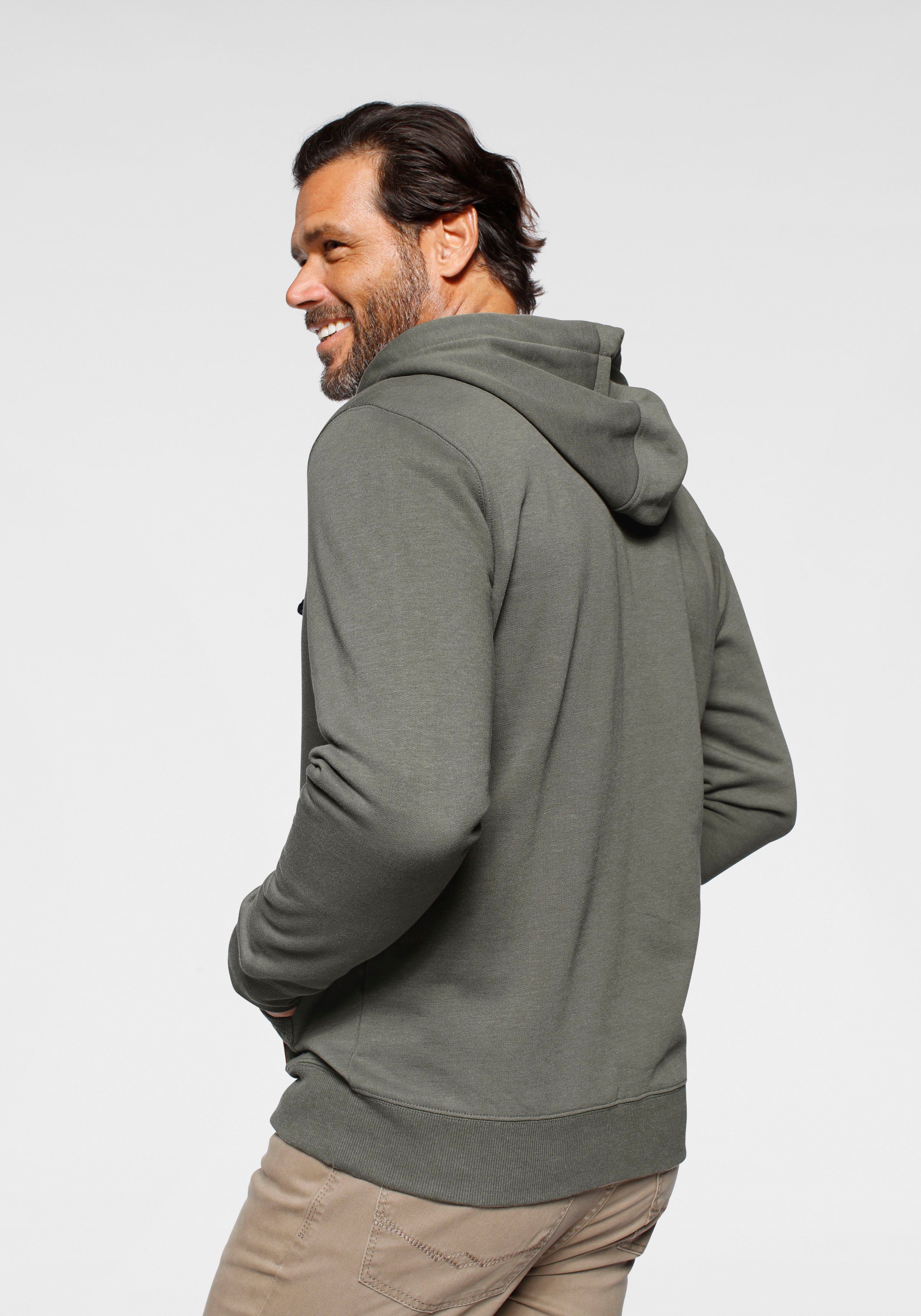 Man's World Kapuzensweatjacke mit kontrastfarbigem Innenfutter günstig online kaufen