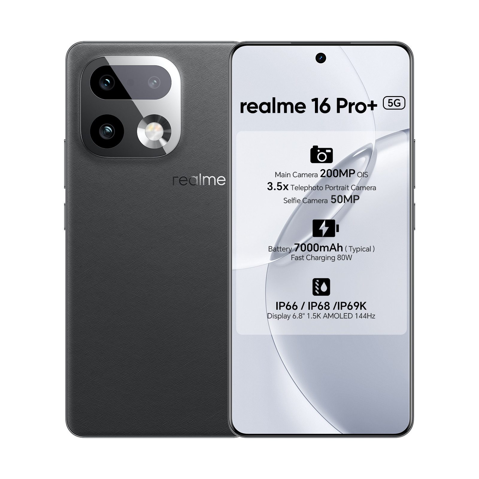 Realme Realme 16 Pro+ 5G 6,8" 144Hz 7000mAh Akku 80W Smartphone (6.8 Zoll, 512 GB Speicherplatz, 200MP OIS Kamera)