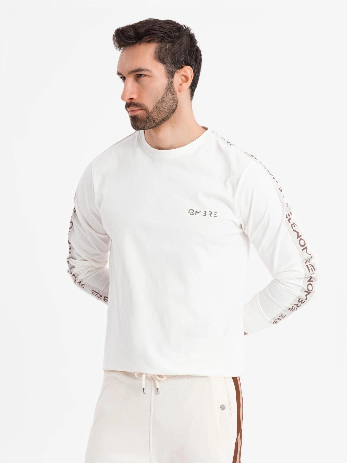 OMBRE Longsleeve Longsleeve aus Baumwolle mit U-Ausschnitt, Streifen und Br günstig online kaufen