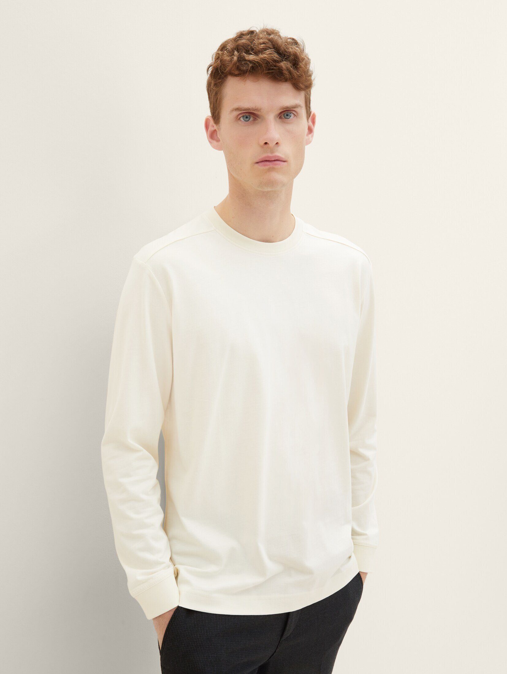 TAILOR Basic beige Langarmshirt vintage T-Shirt TOM