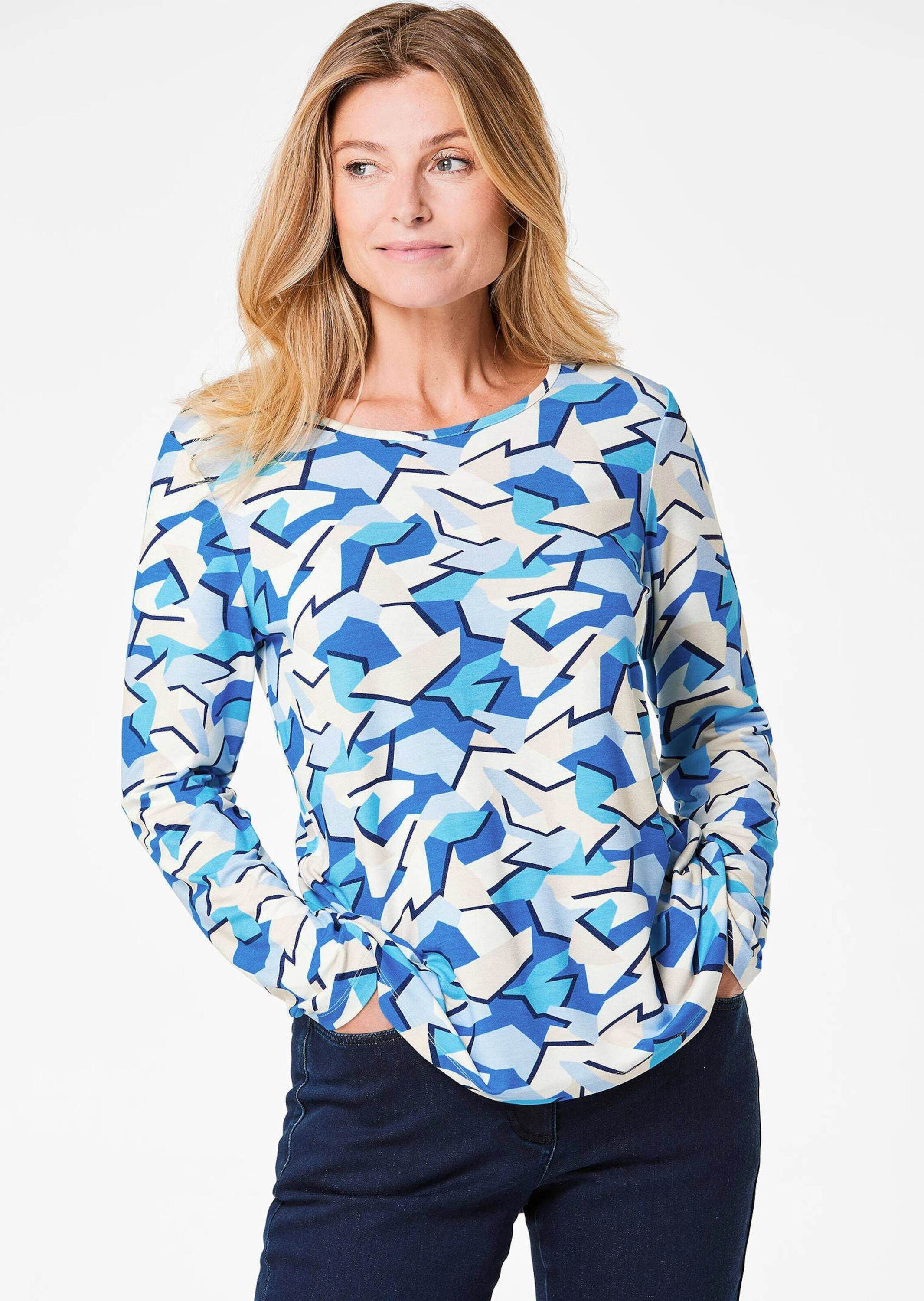 Print-Shirt Kurzgröße: Langarm Viskose-Jersey Shirt mit Print