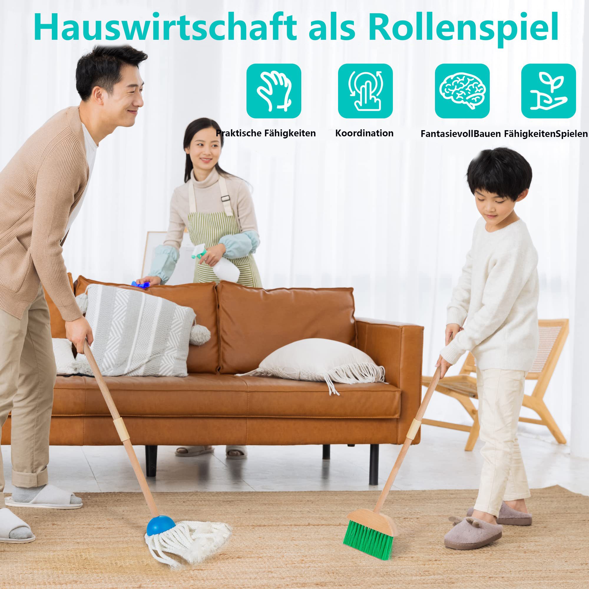 CLTYQ Kinder-Besen Spielzeug-Putzset, Reinigungsspielzeug-Set für Kinder, Rollenspiel, Besen und Kehrschaufel, Kinder Putzset, Kinderbesen Set ab 3 Jahre – Bild 5 von 5