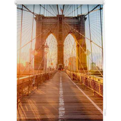 Seitenzugrollo Klemmfix Motiv Brooklyn Bridge, LICHTBLICK ORIGINAL, Lichtschutz, ohne Bohren, freihängend, Klemmfix, bedruckt